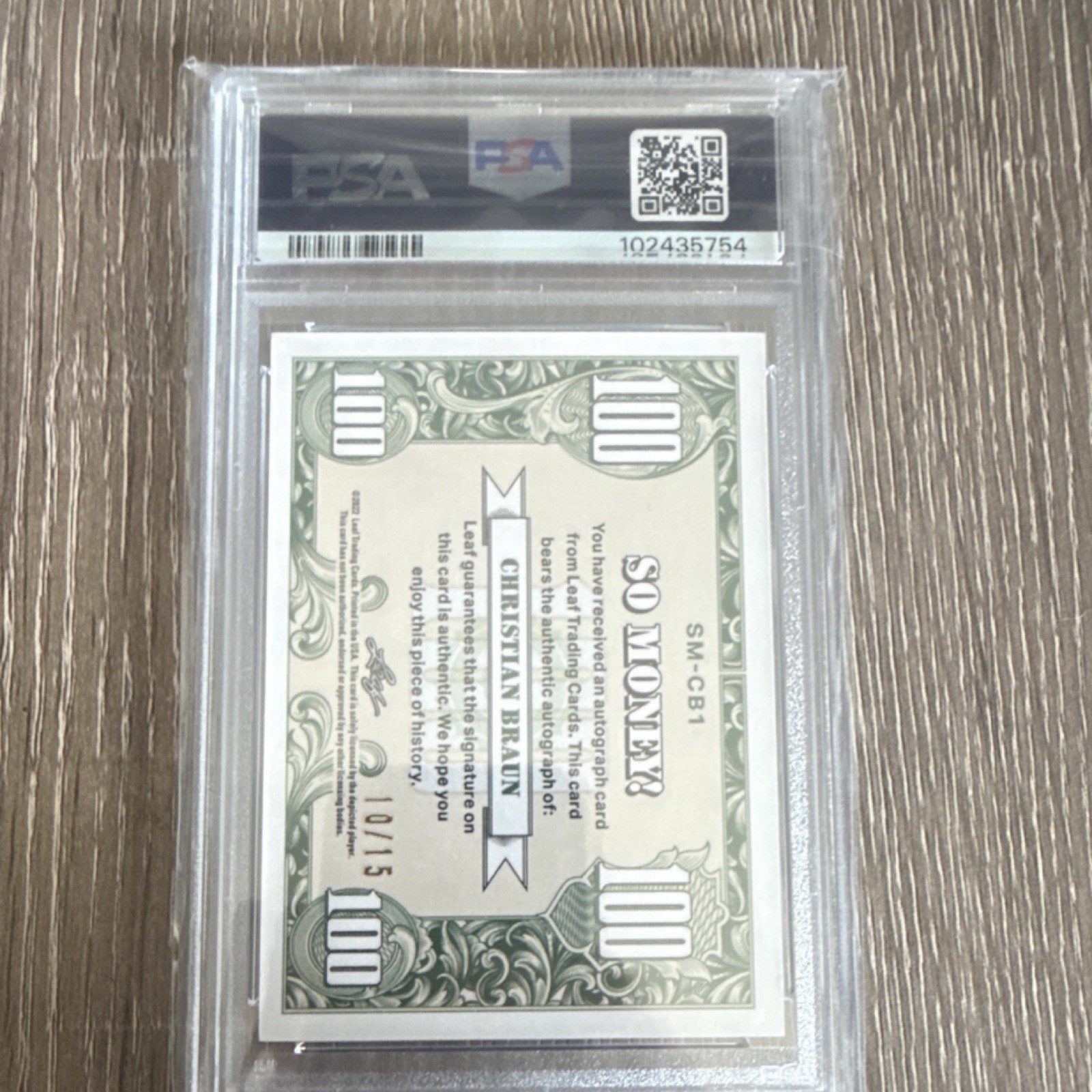 Leaf 2021-22 Metal Christian Braun So Money Pink Crystal Auto /15 PSA 9 #SM-CB1