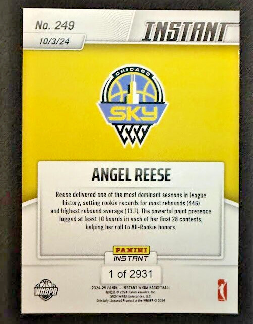 Angel Reese 2024 Panini Instant WNBA #249 PR #/2,931 – All-Rookie Team
