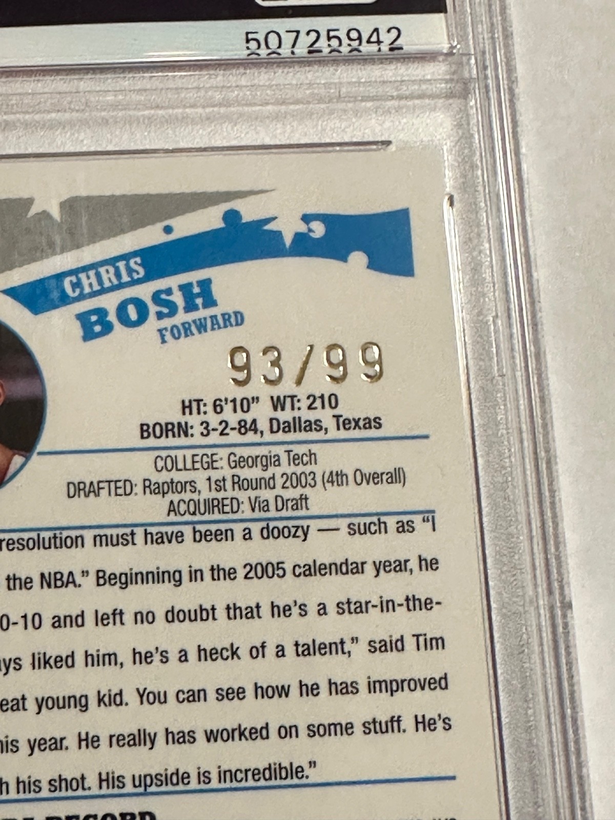2005-06 Topps Chrome Chris Bosh Gold Refractor #/99 PSA 10 Gem Mint #80 Raptors