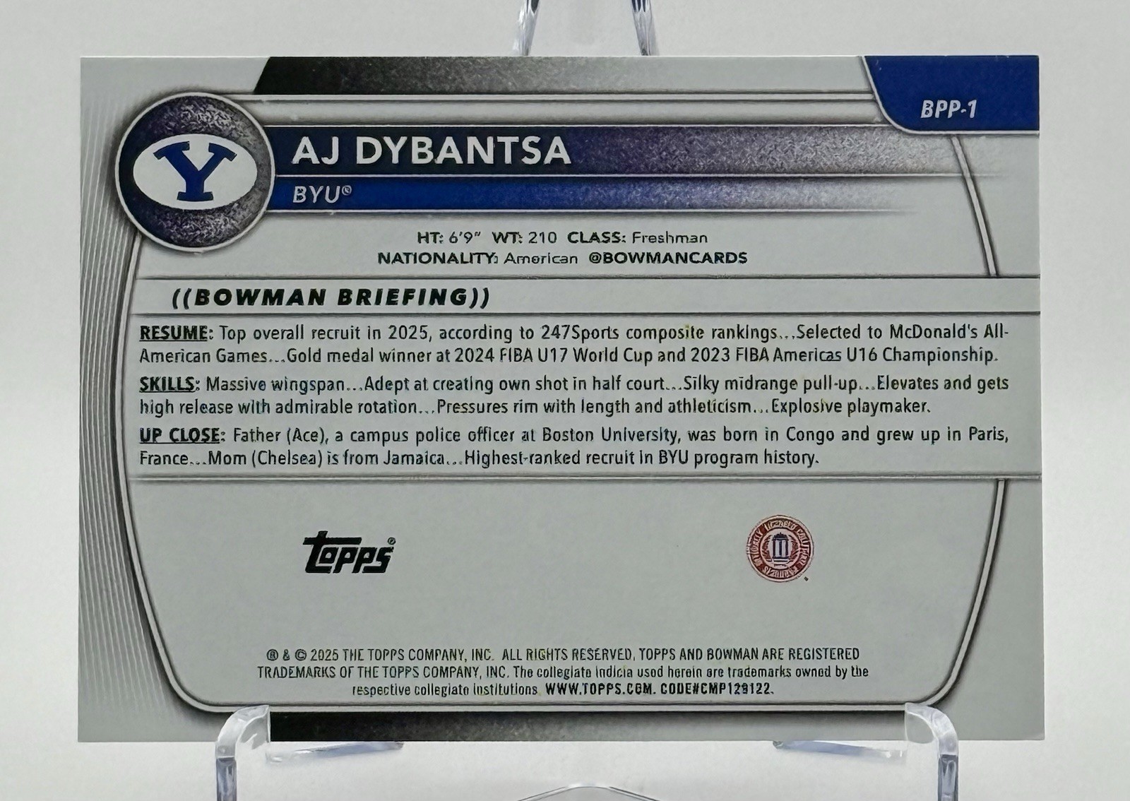 2025-26 Bowman Chrome Basketball -AJ Dybantsa #BPP-1 BYU