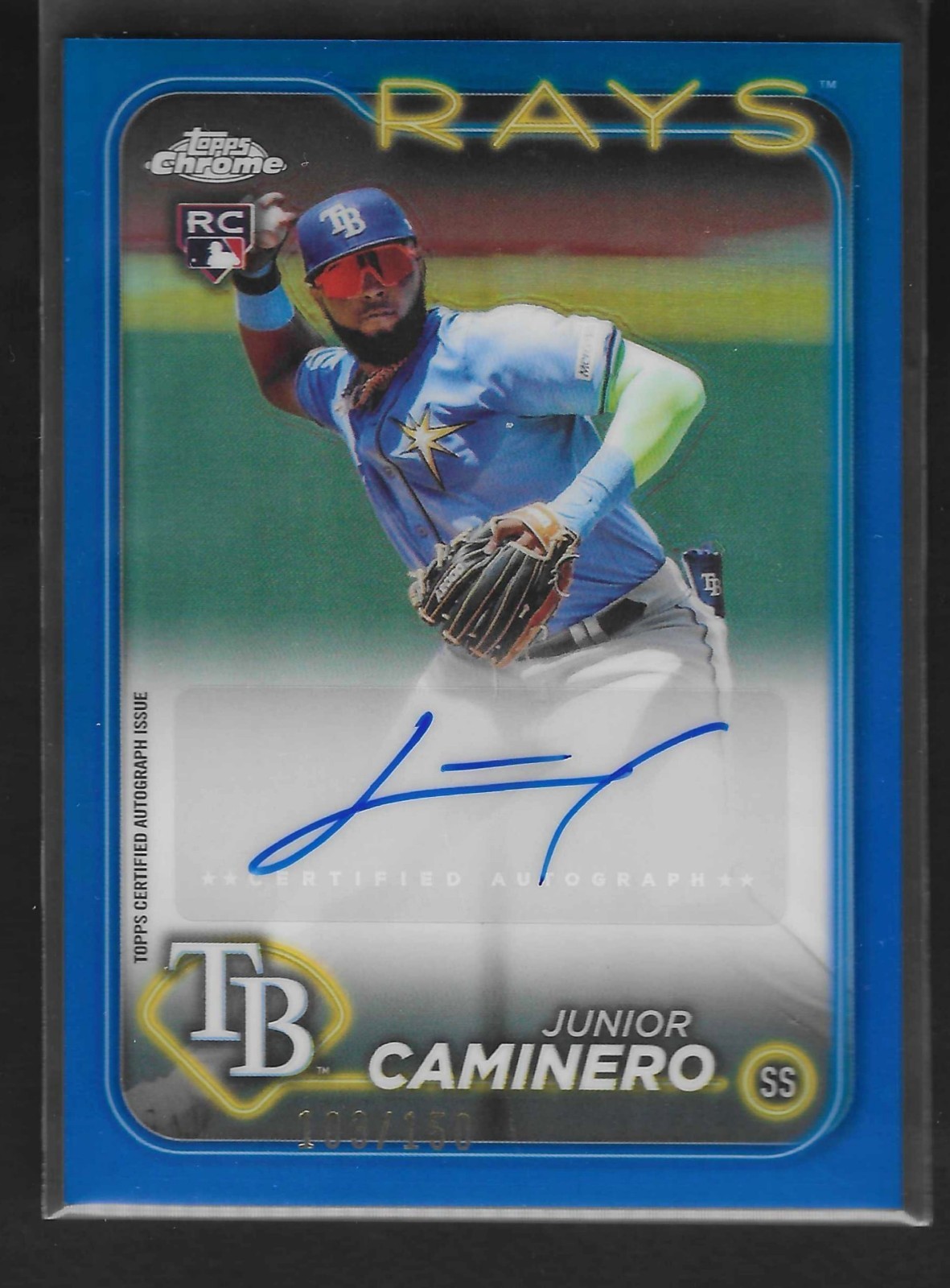 2024 Topps Chrome BLUE Refractor AUTO Autograph JUNIOR CAMINERO /150 RC Rookie