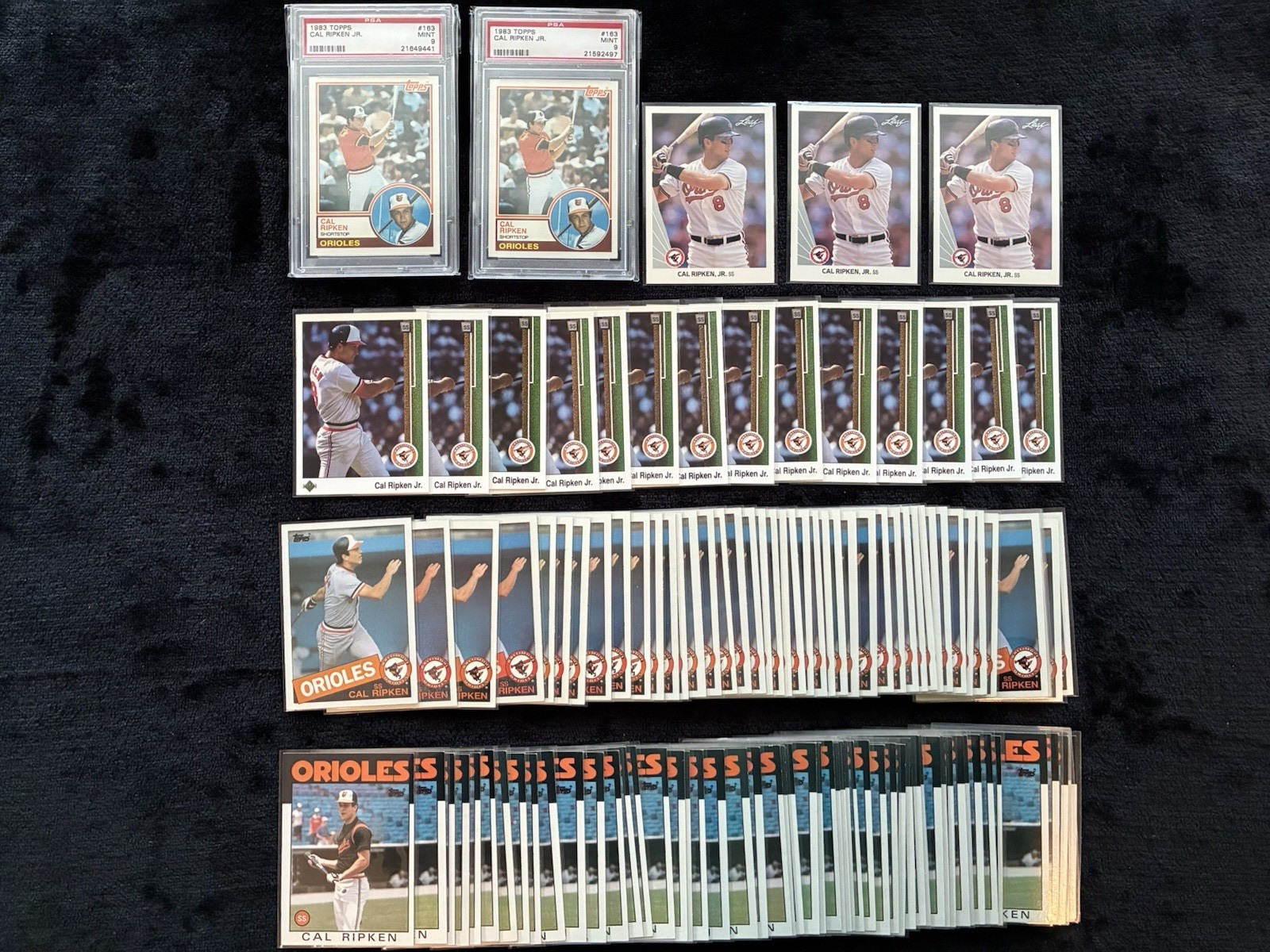 Huge Cal Ripken Jr. Lot (118)-1983 Topps #163 PSA 9, 1985 & 1986 Topps, Leaf, UD