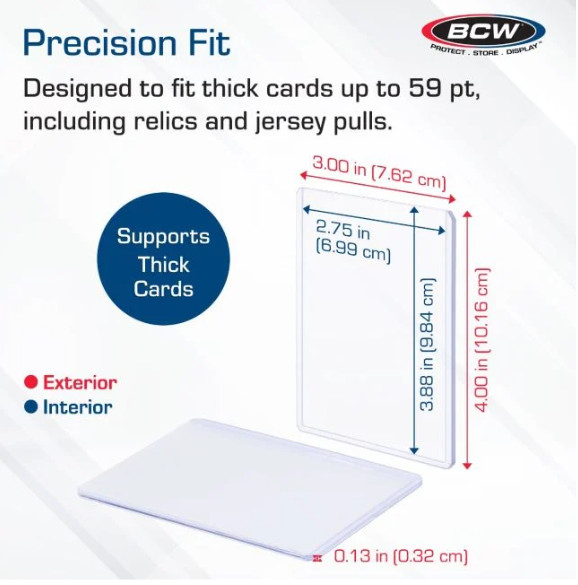 BCW (New) 59pt Thick Card Top Loader – 1 Pack (25ct) For Thick/Patch Oversized