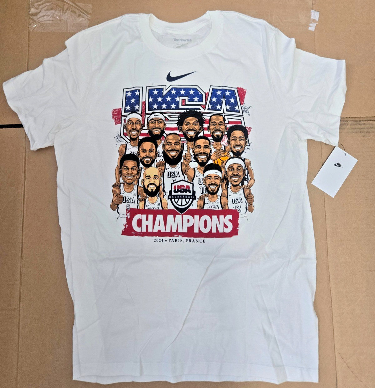 USA Men’s Basketball Nike 2024 Summer Olympic Gold Medal Team Caricature T-Shirt