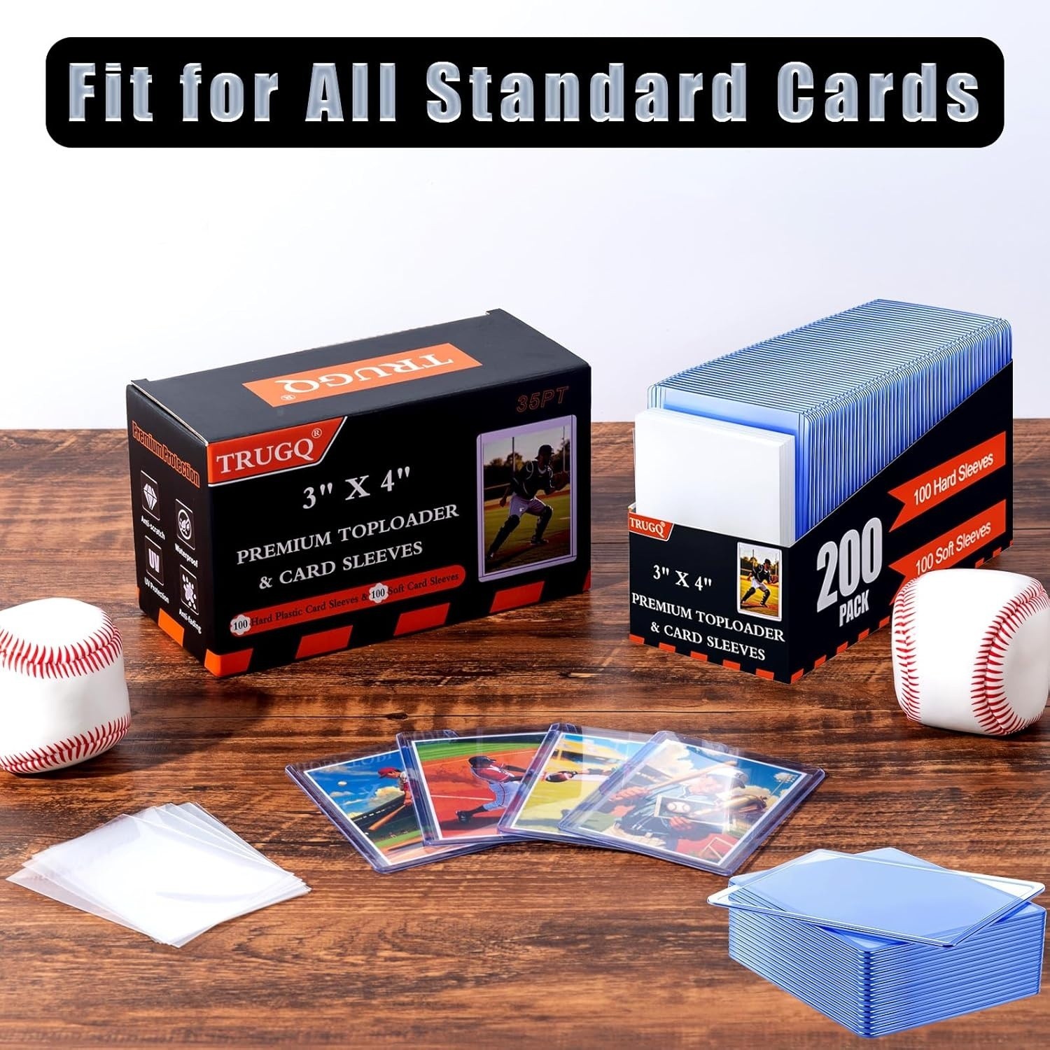 Trading Card Sleeves Hard Plastic Clear Case Holder 200 Baseball Cards Topload!!