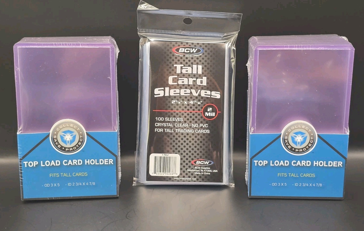 50x CSP Tall Card Toploaders plus BCW Sleeves Tall Boy Top Loaders