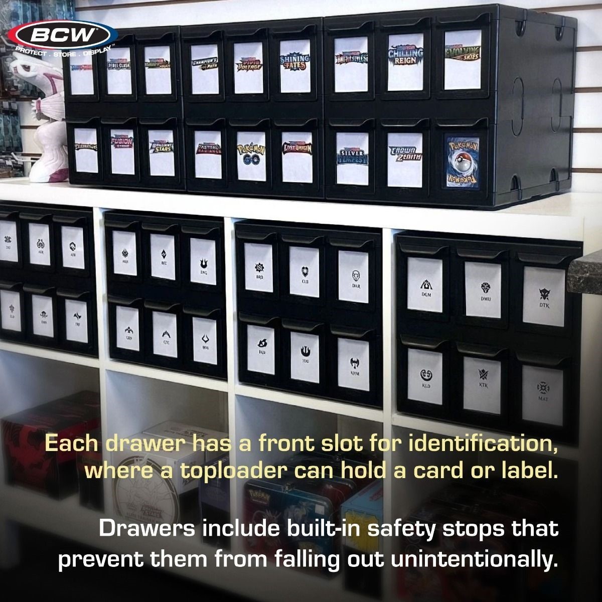 BCW Card Box Bin 6 Drawers Hold 1000+ Gaming / 700 Sports Cards Plastic Connect