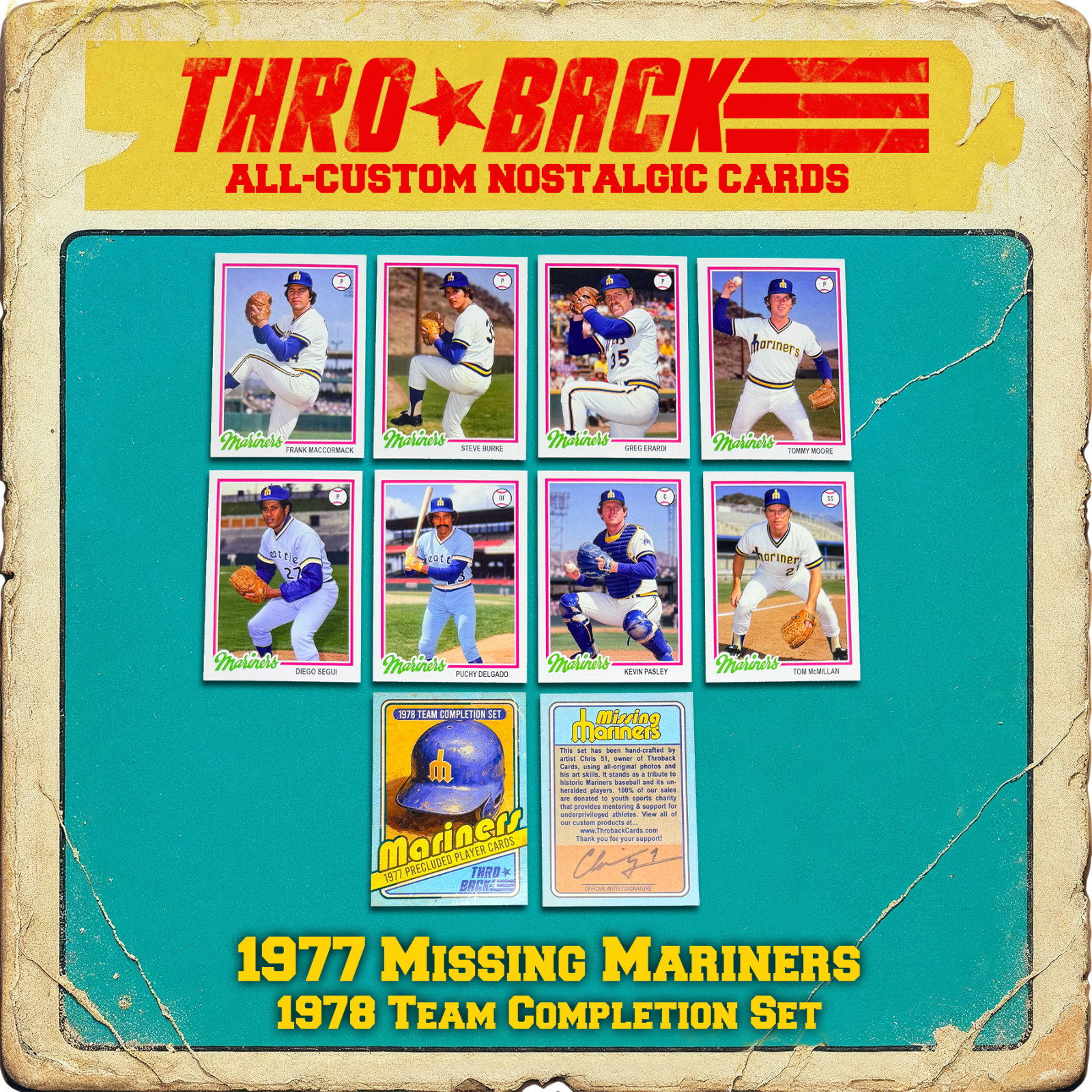 THROBACK custom Baseball 9-Card Set 1978 Seattle Mariners 1977 Team Puchy