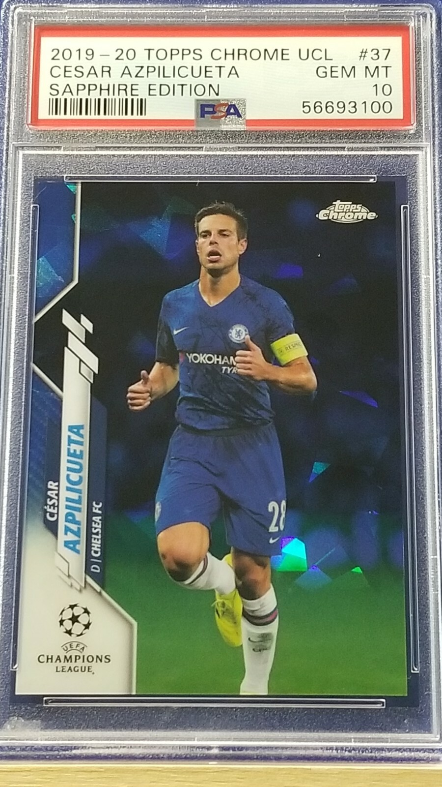 Cesar Azpilicueta – 2019 Topps Chrome UEFA Champions League Sapphire PSA 10