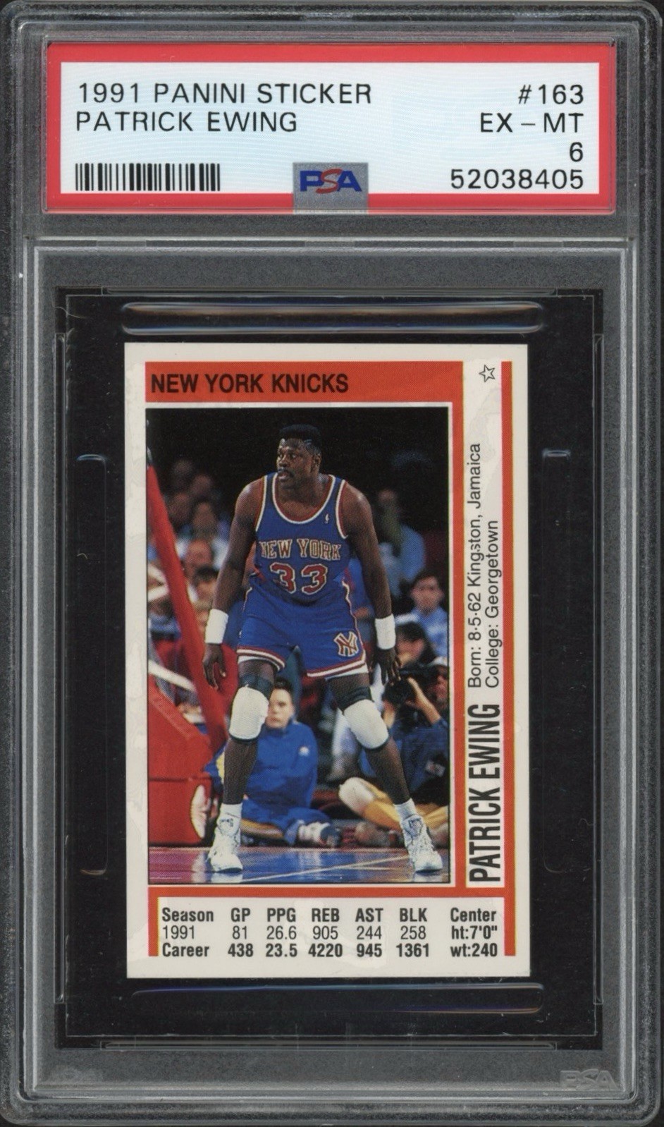 1991 Panini Sticker Patrick Ewing #163 PSA 6 EX-MT HOF New York Knicks