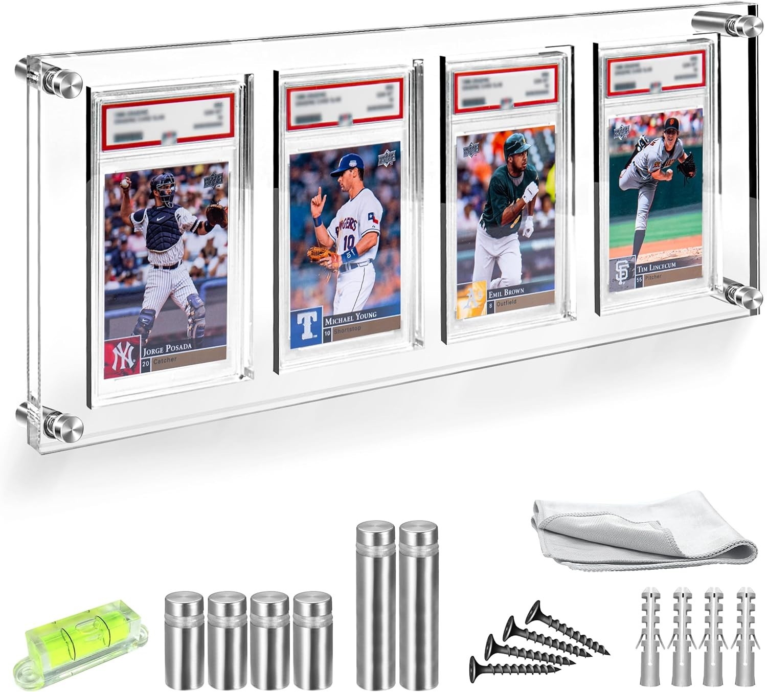 Acrylic Graded Card Display Case 4×1 – Holds 4 PSA, CGC, TAG Slabs – Wall or …