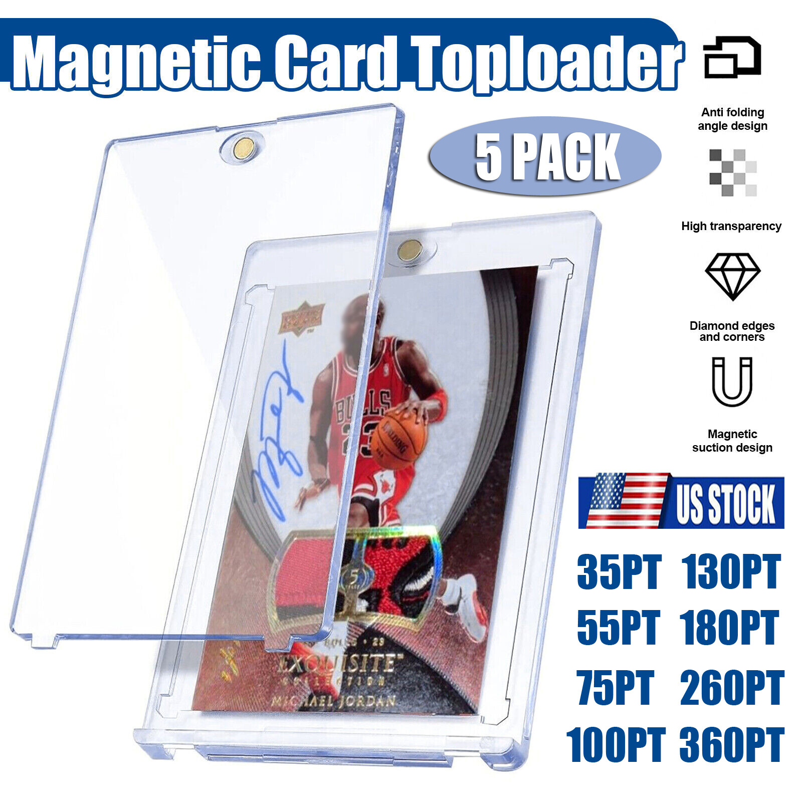 5Pcs Magnetic Card Holders One Touch 35 55 75 100 130 180 360Pt For Trading Card