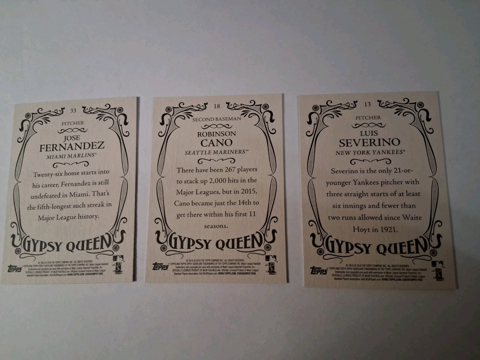 3 Different Y2016 Topps Gypsy Queen IMAGE VARIATIONS all MINT # 13, 18, 33