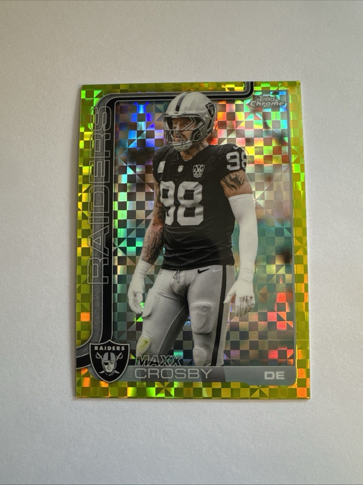 2025 Topps Chrome Maxx Crosby #180 Lime Green X-Fractor Las Vegas Raider