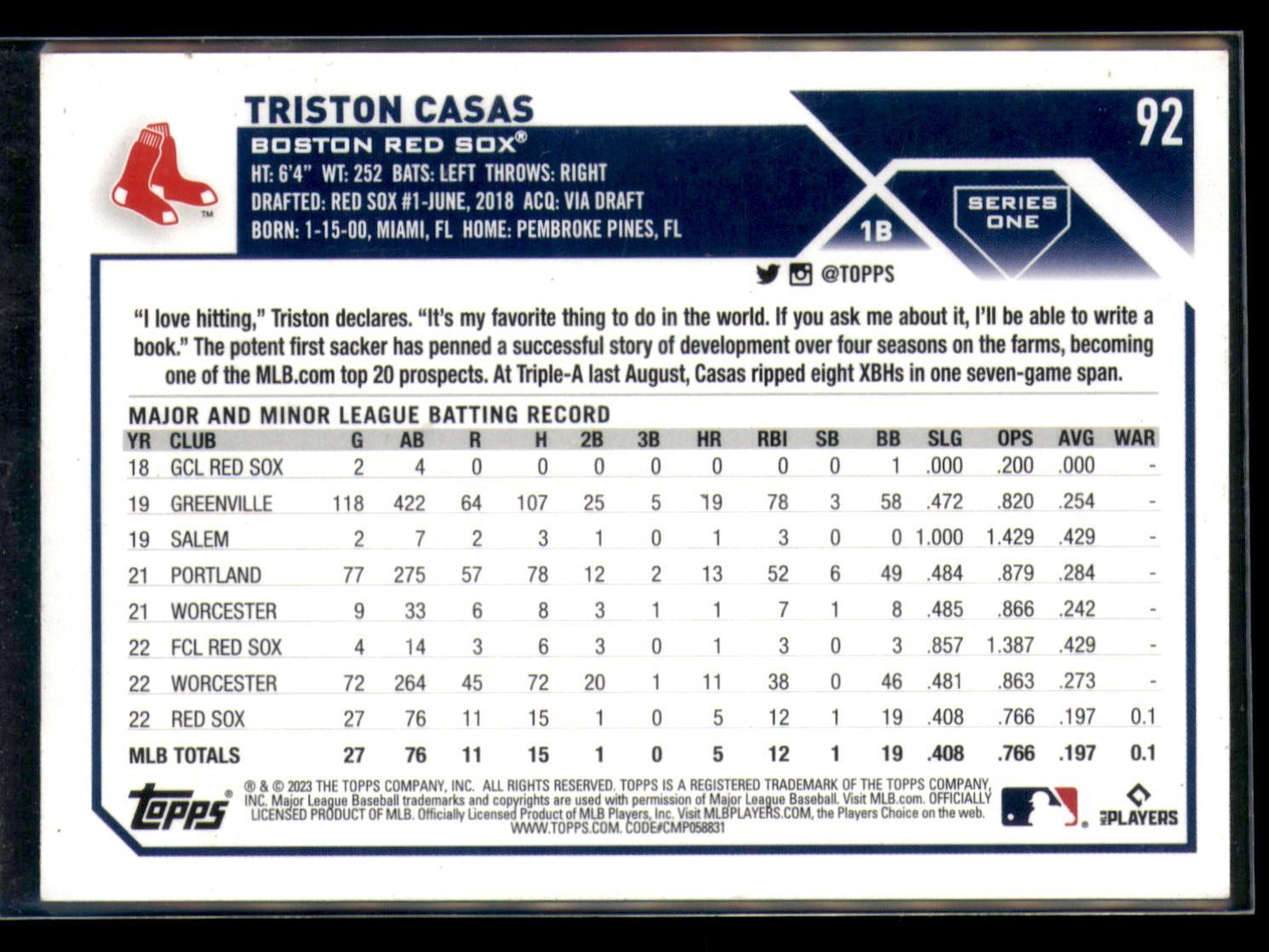2023 Topps 1st Edition #92 Triston Casas