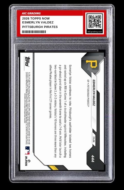 2026 Esmerlyn Valdez Topps NOW Rookie Card #444 Pirates MINT Graded 10
