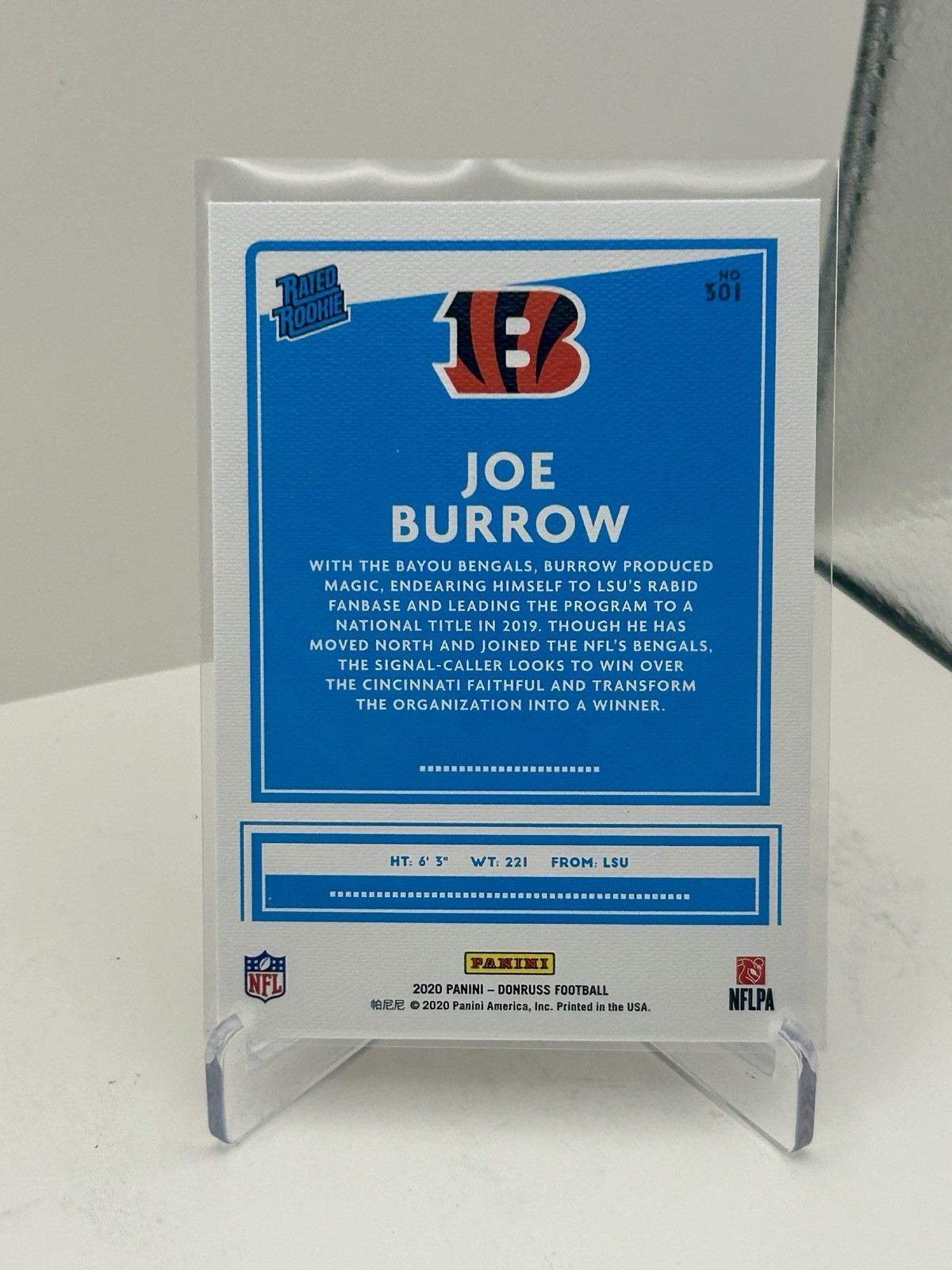 2020 Panini Donruss Rated Rookie Joe Burrow #301 Canvas (RC) Cincinnati Bengals