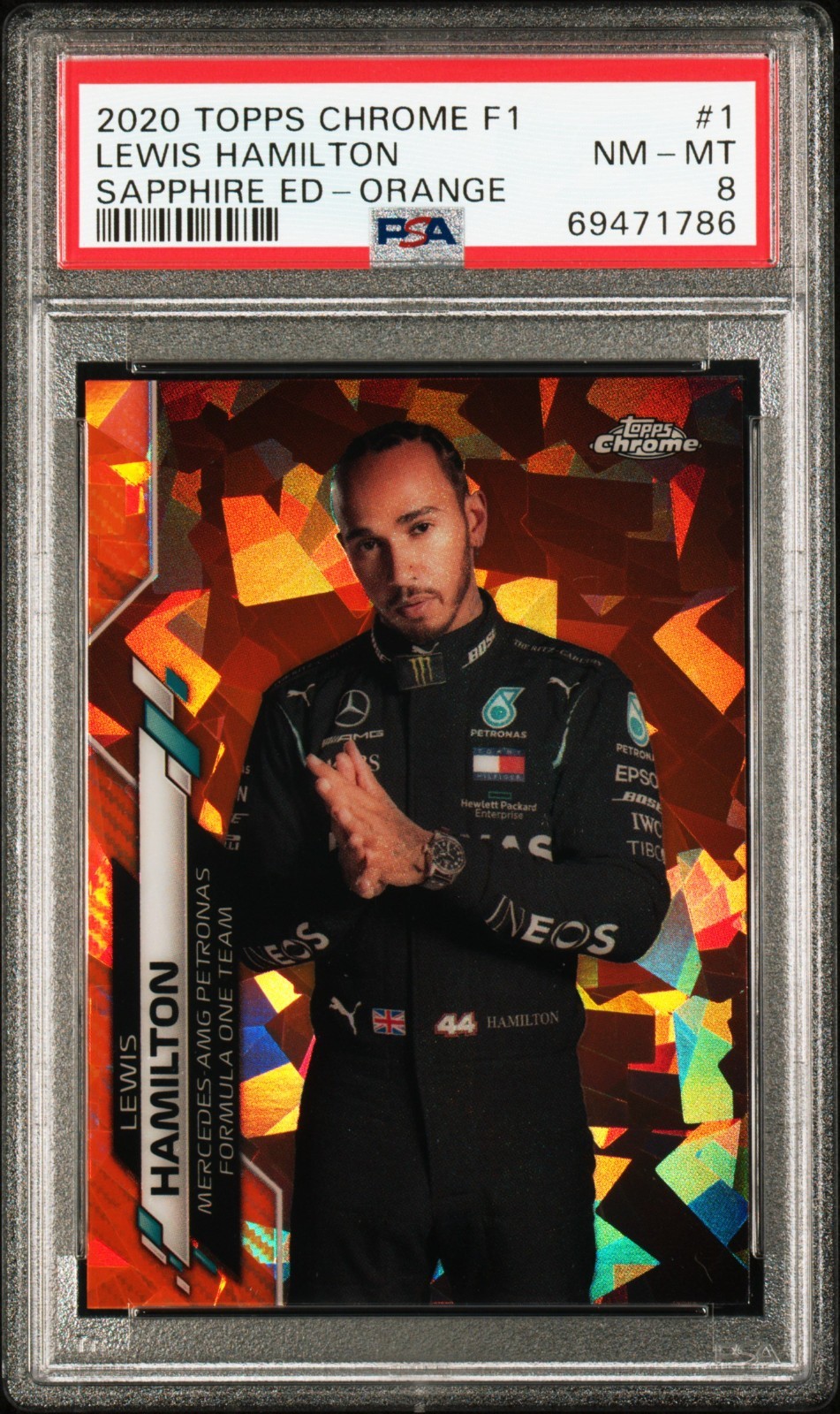 2020 TOPPS CHROME F1 SAPPHIRE LEWIS HAMILTON ORANGE /25 PSA 8