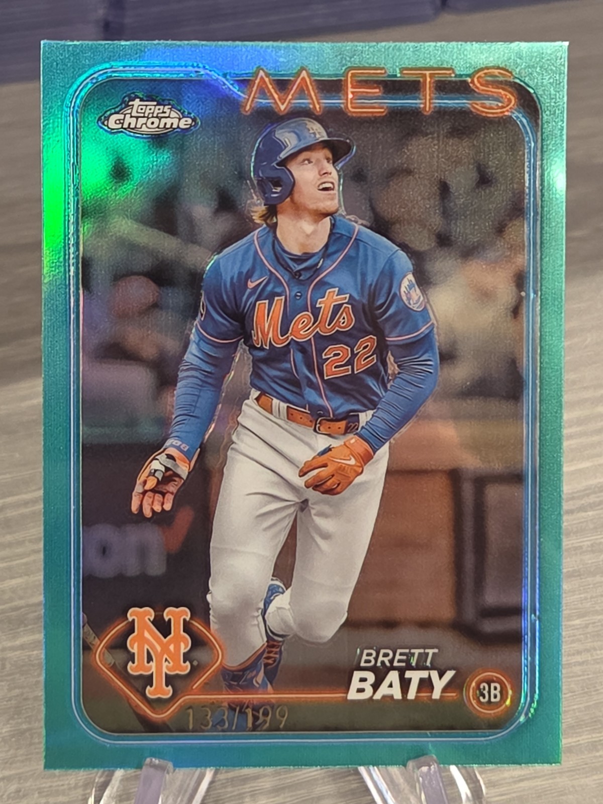Brett Baty 2024 Topps Chrome Aqua Refractor /199 #17 New York Mets