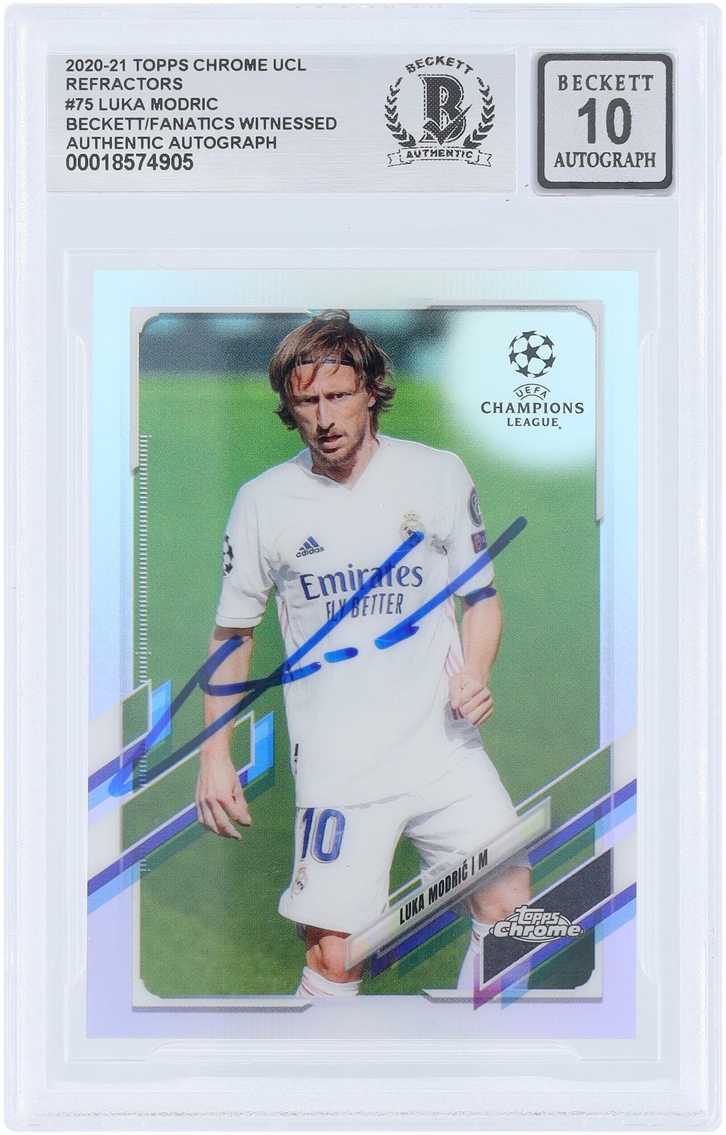 Luka Modric Real Madrid CF Signed 2020-21 Topps Chrome Refractor #75 BAS 10 Card