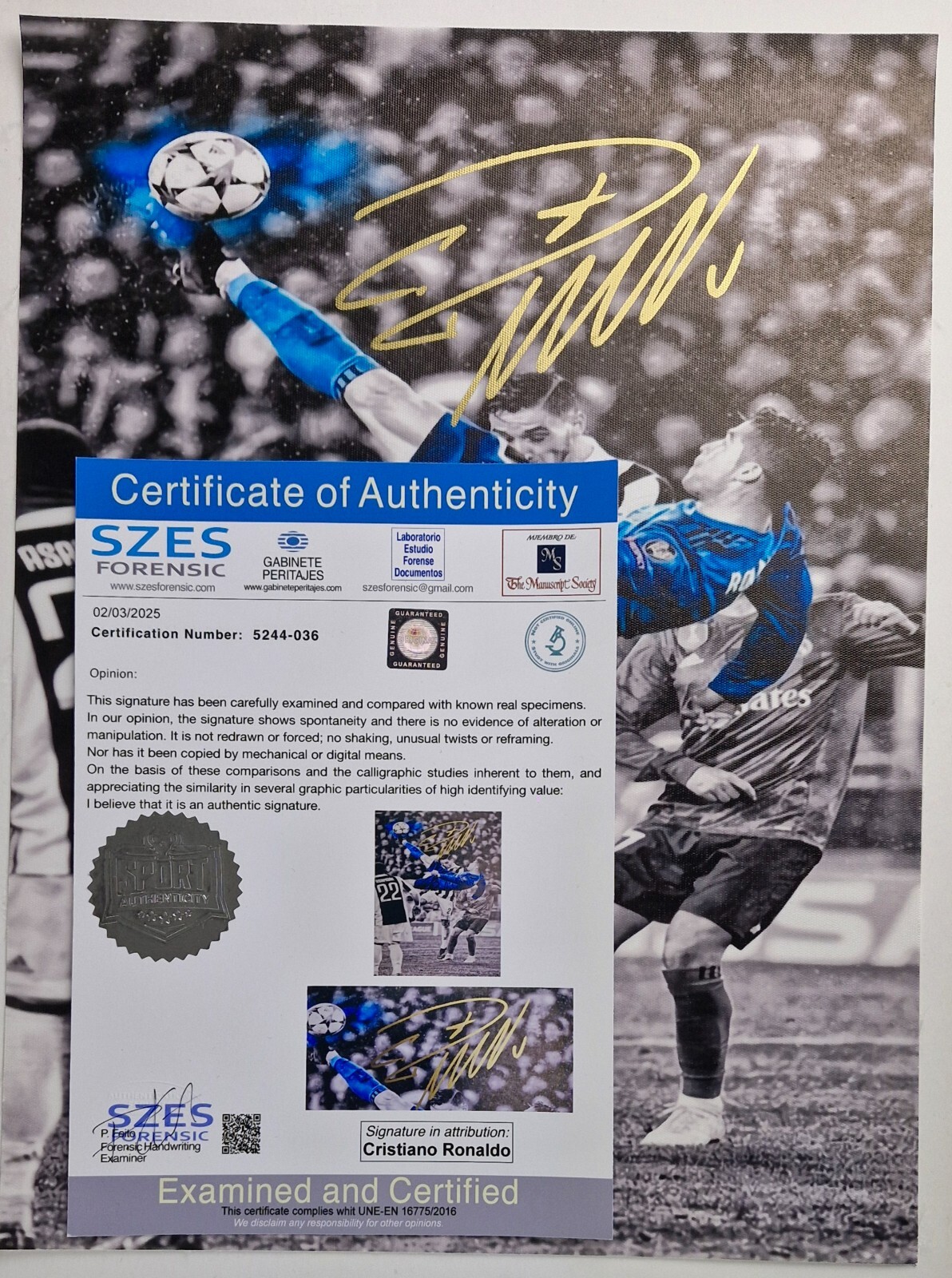 Cristiano Ronaldo autographed canvas Hand Signed FRAMED w/COA Free shipping
