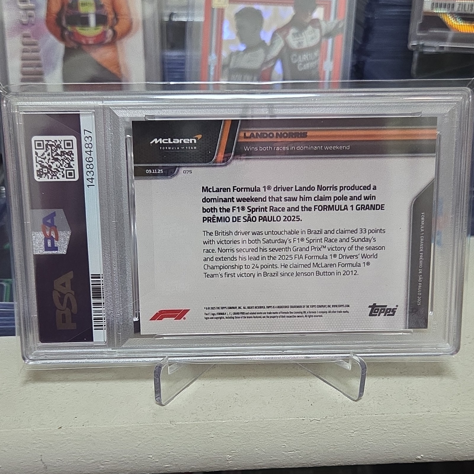 Topps 2025 Topps Now Formula 1 Lando Norris #75 Red Foil /5 PSA 9