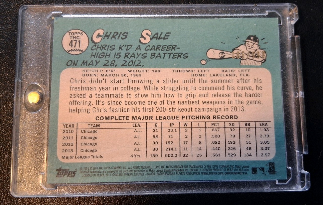 2014 Topps Heritage Chrome | Chris Sale Gold #’d /999 Parallel | Sox Braves
