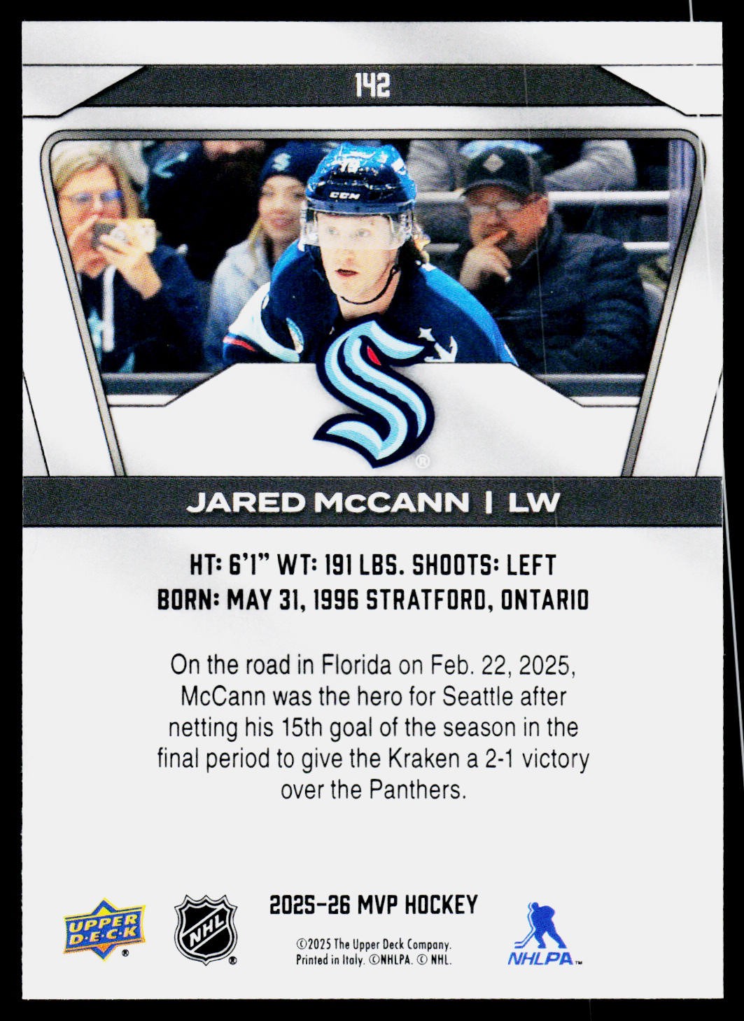 2025-26 Upper Deck MVP Jared McCann #142 Seattle Kraken