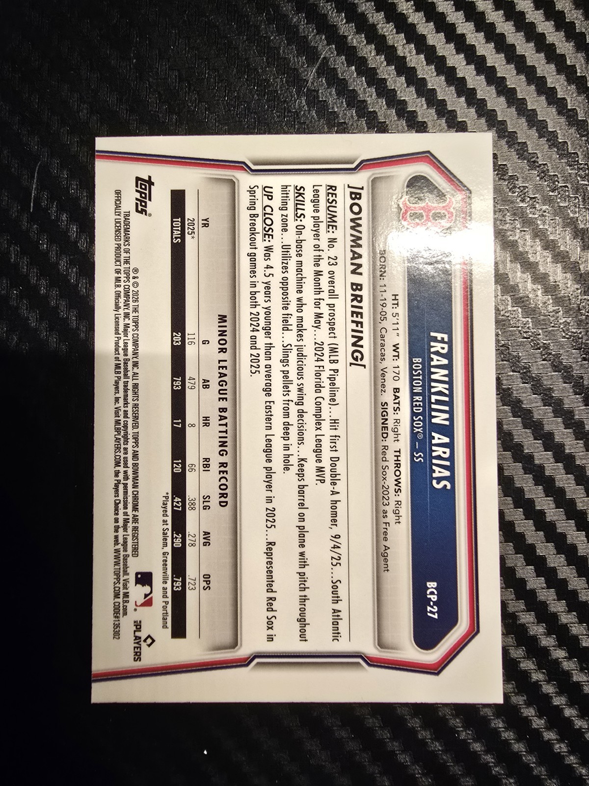 2026 Bowman Chrome Prospect Franklin Arias
