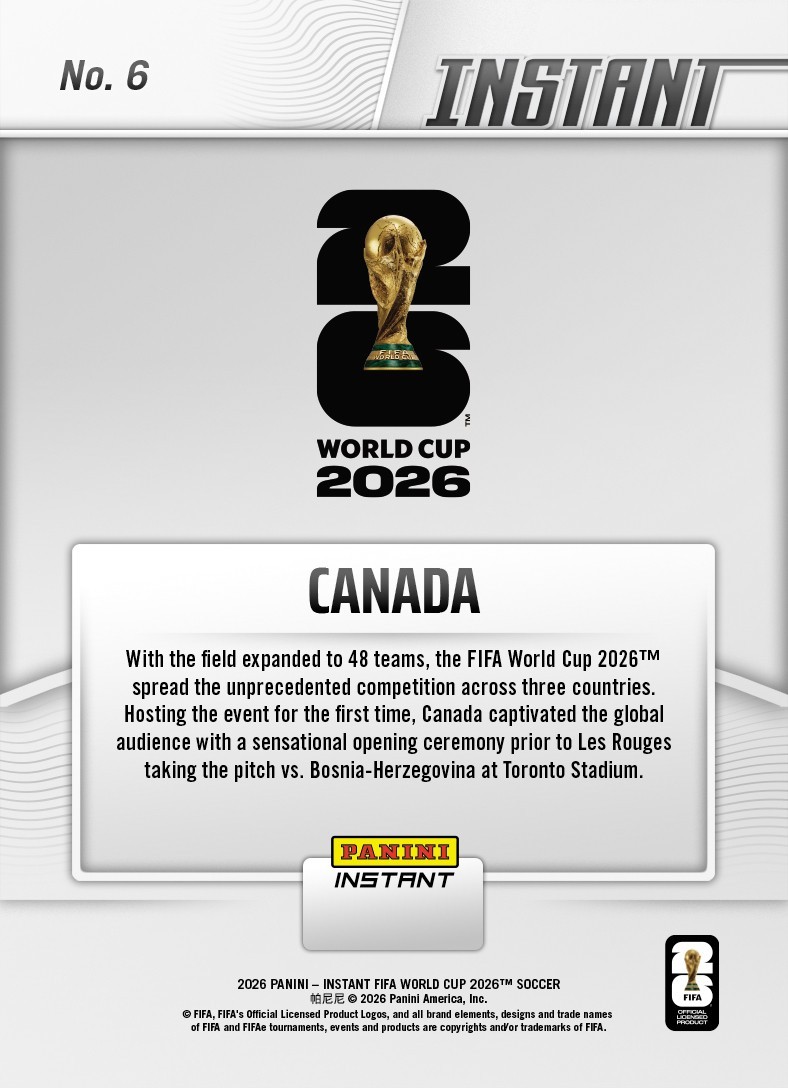 *PRESALE* 2026 Panini Instant FIFA World Cup Canada #6 ~ WC Kicks off in Canada!