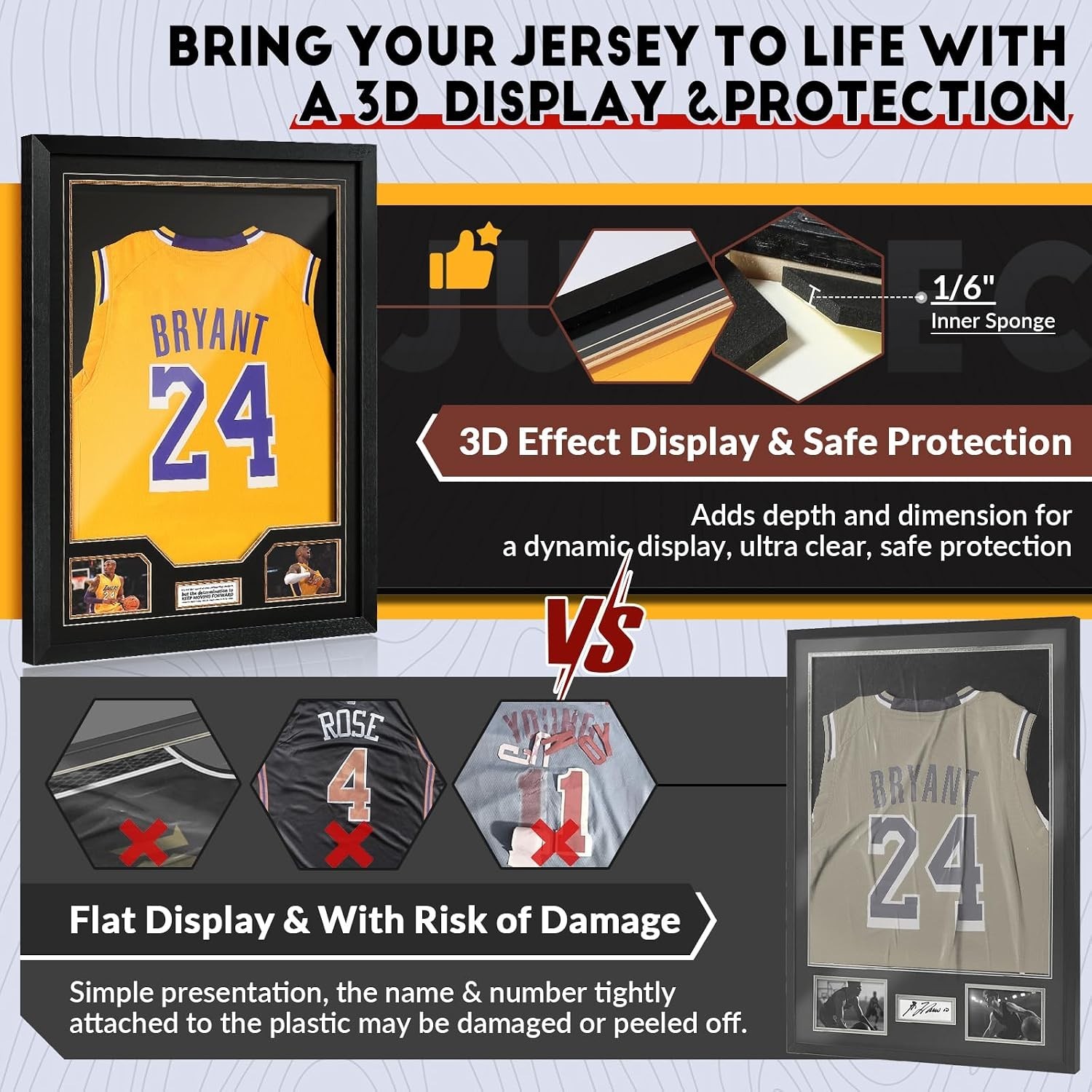 Clear Shadow Box for Sports Jerseys 3 Pack