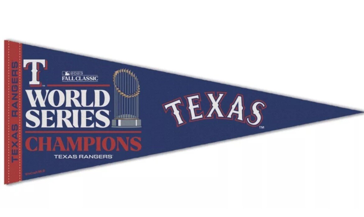 TEXAS RANGERS 2023 WORLD SERIES CHAMPIONS PREMIUM PENNANT 12″ X 30″ Made In USA