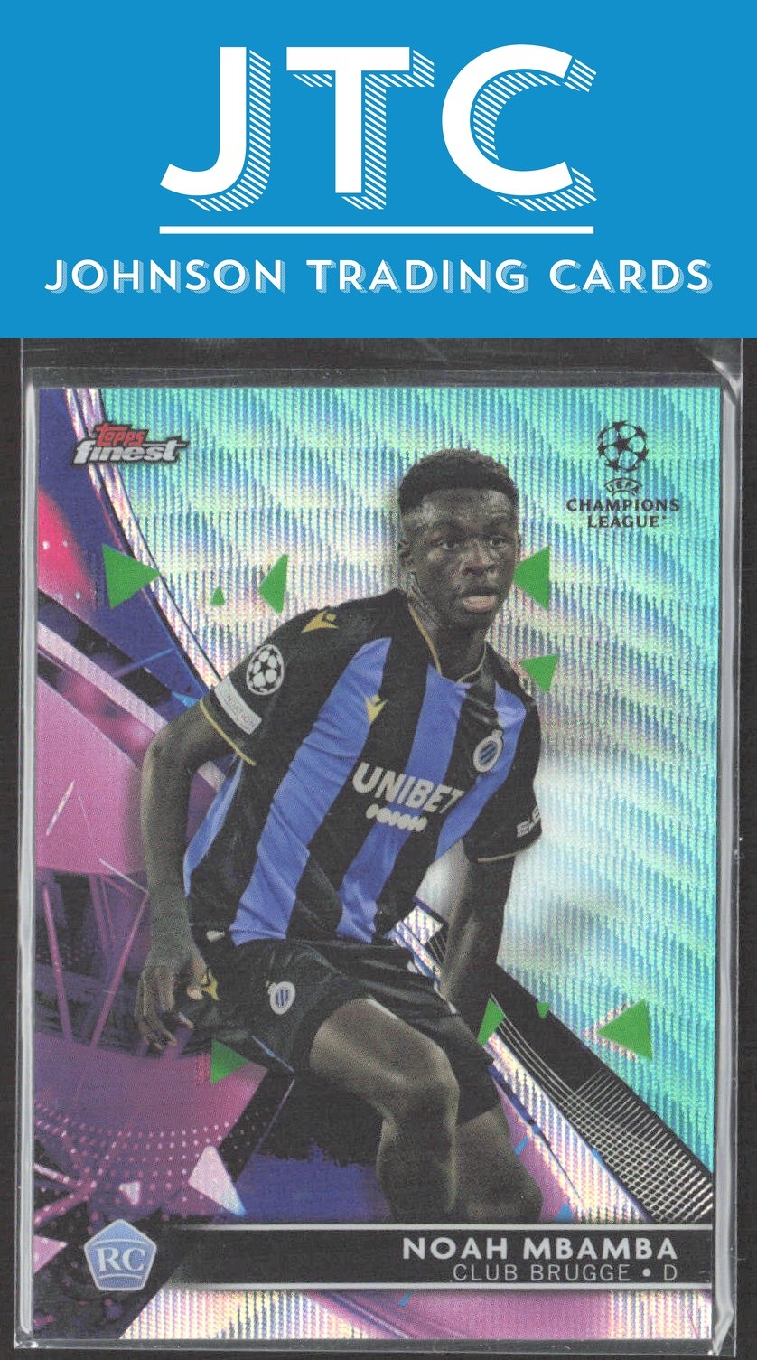 Noah Mbamba 2021-22 Topps Finest UEFA Champions Aqua RC Club Brugge KV #16/75