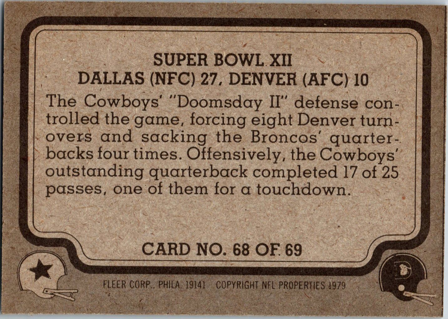 Super Bowl 1979 Fleer Team Action #68