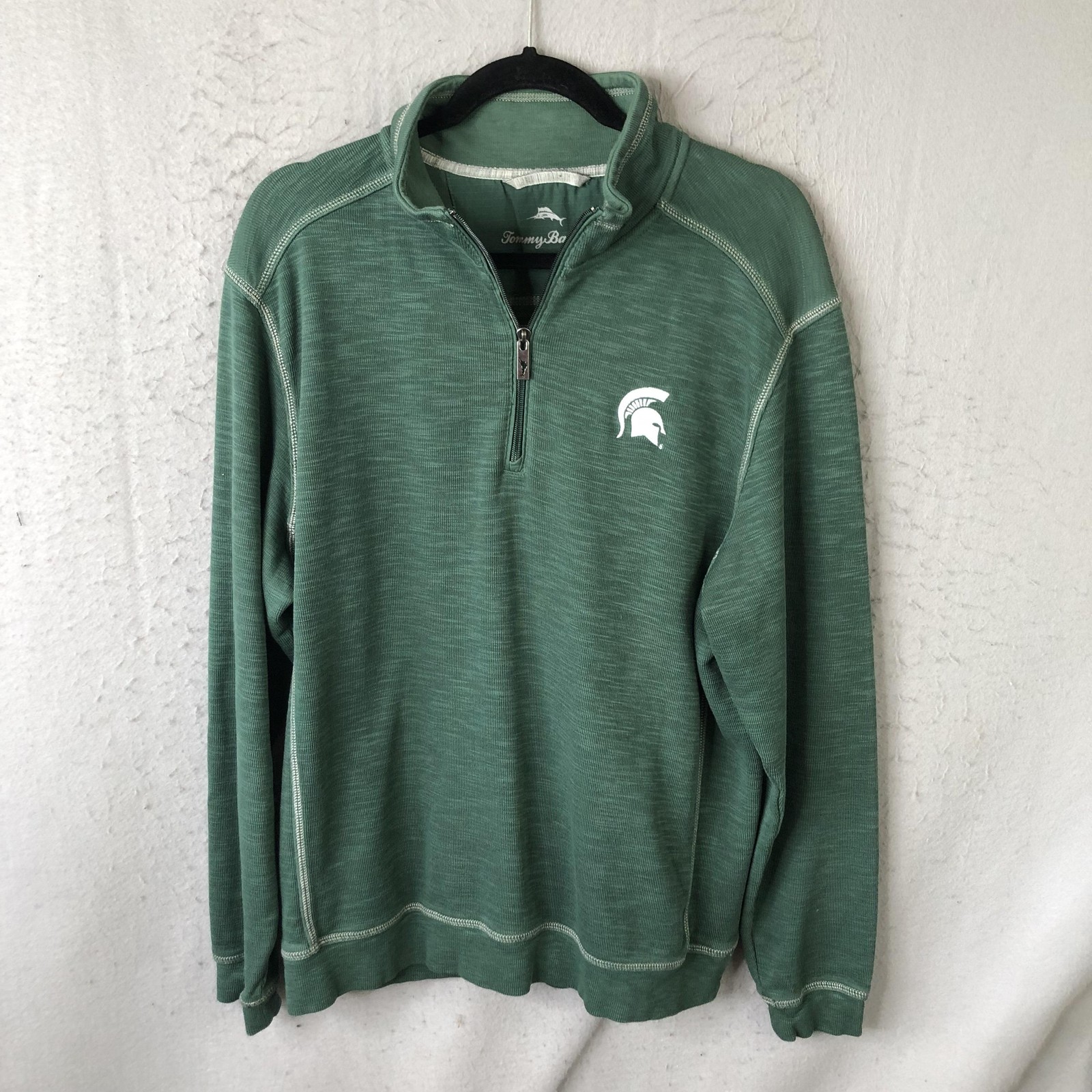 Michigan State Spartans Sweatshirt Mens Large Green Tommy Bahama Quarter Zip