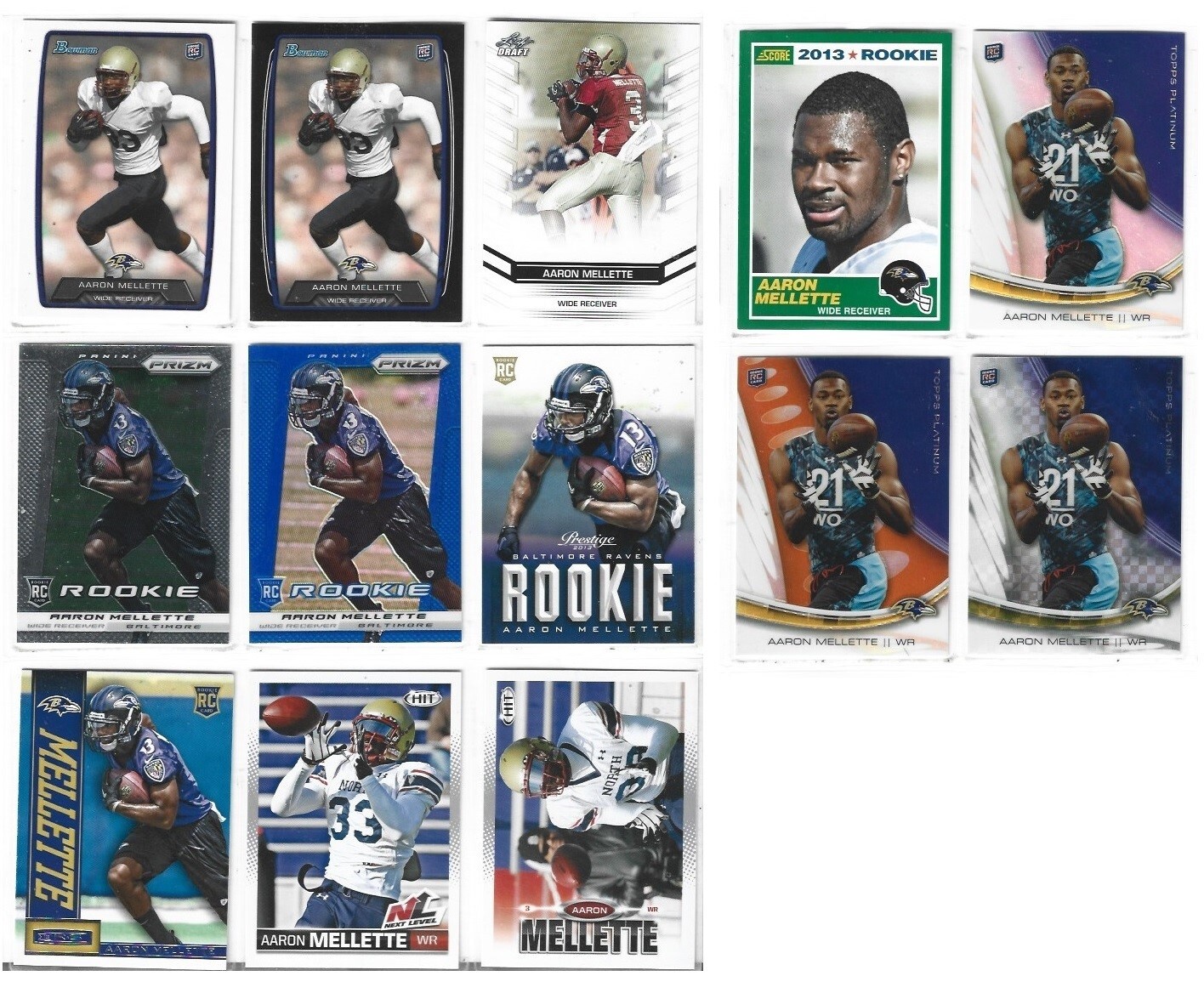Aaron Mellette Baltimore Ravens Elon 13 card 2013 RC lot-all different