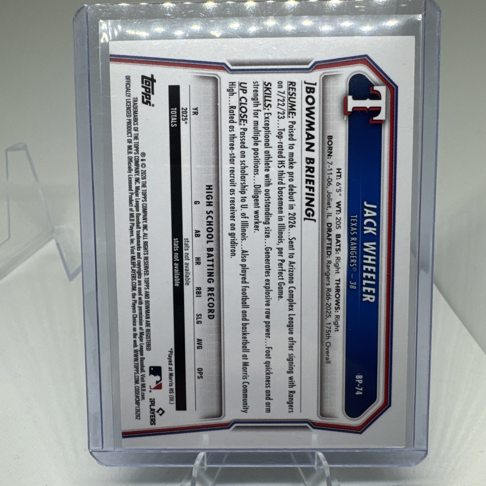 Topps 2024 Bowman 1st Bowman Jack Wheeler Texas Rangers scoreboard insert /50