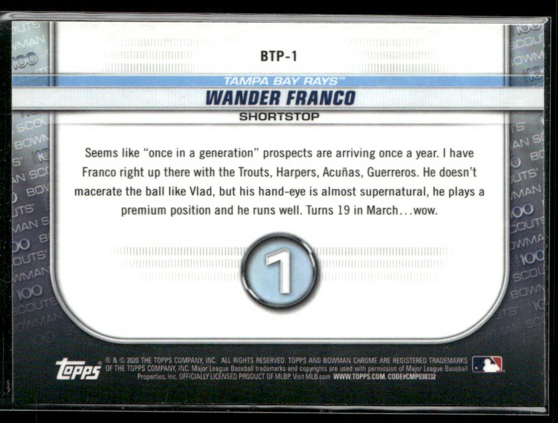 2020 Bowman #BTP-1 Wander Franco Chrome Bowman Scouts Top 100