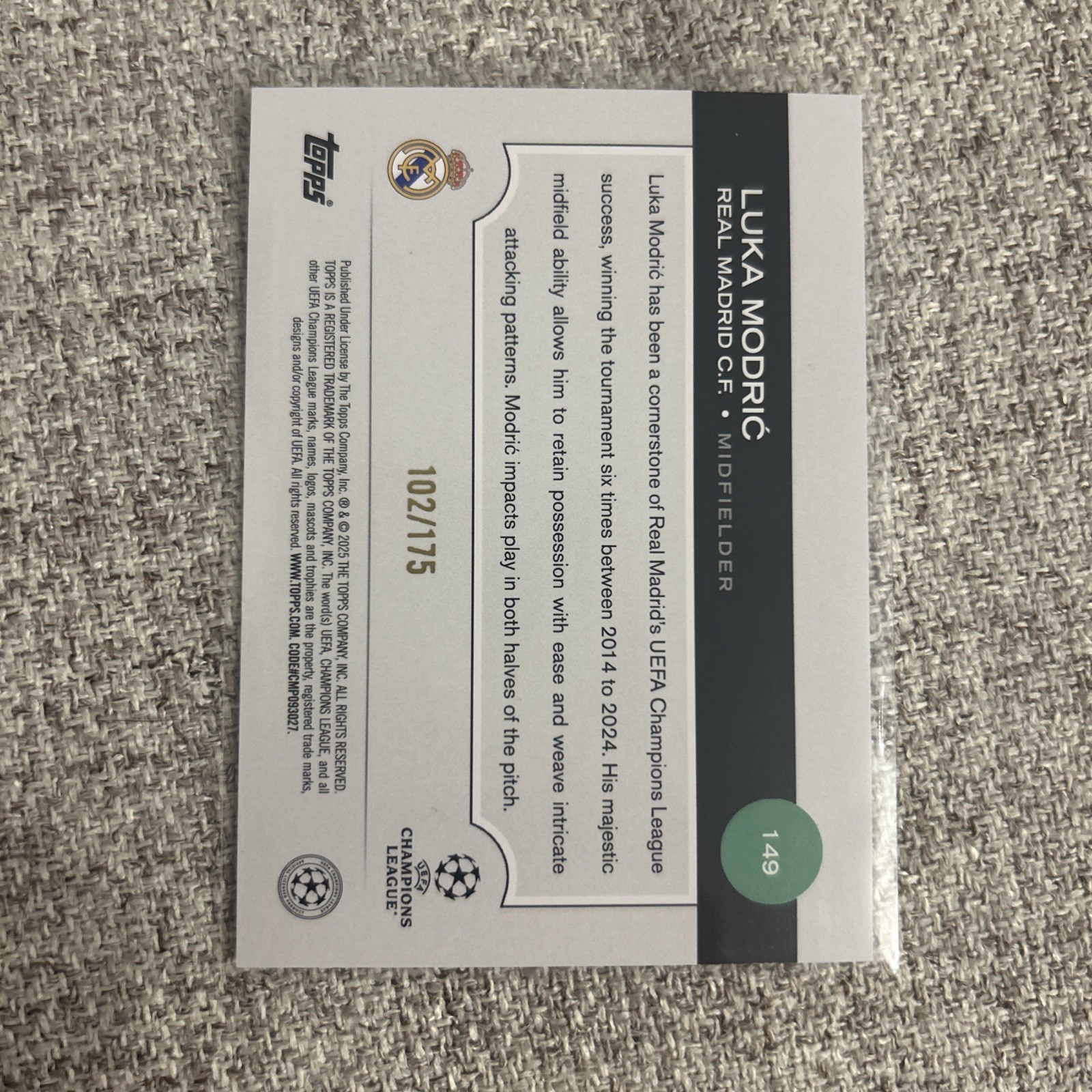 2025 Topps UEFA Luka Modric Yellow Holo Foil /175#DG