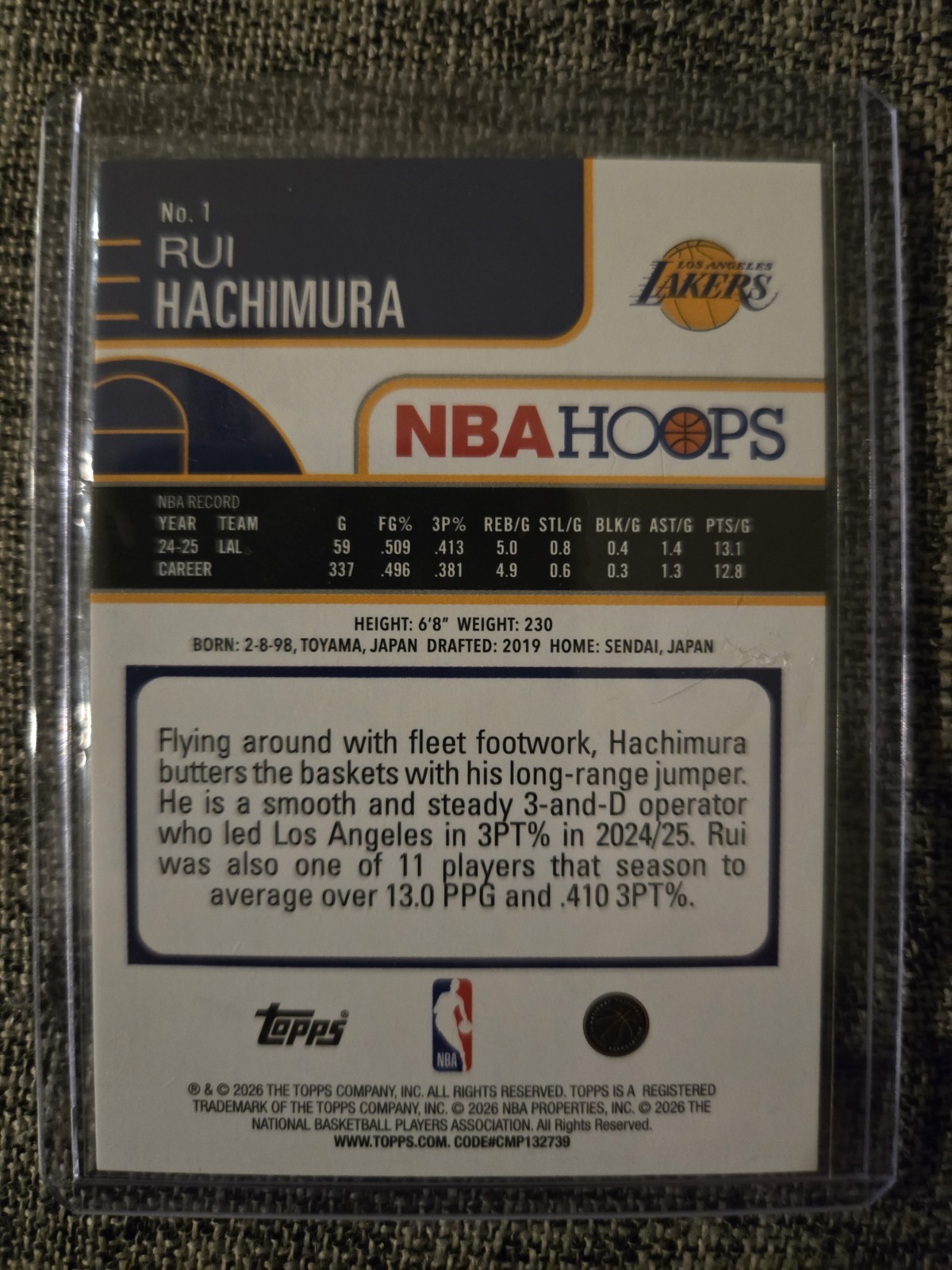 Rui Hachimura 2025-26 Topps NBA Hoops Gold Foil #1 /50