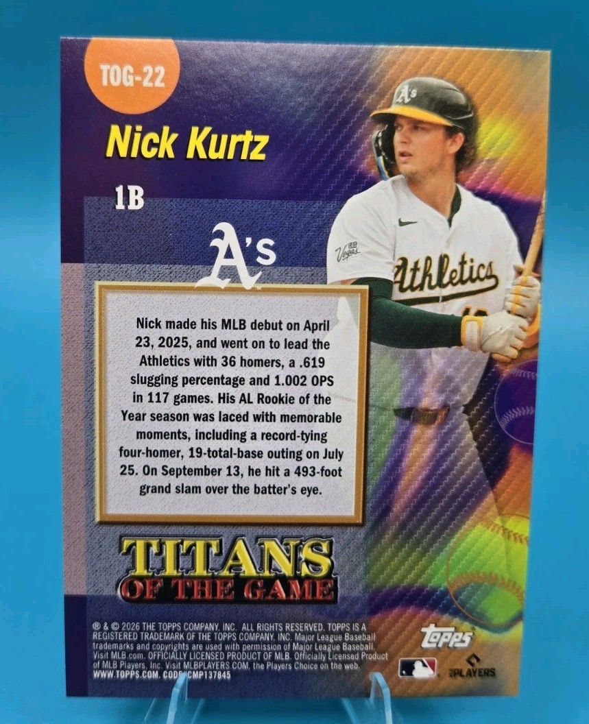 2026 Topps Series 2 Nick Kurtz Titans Of The Game GOLD CRACKLE #d /50. Awesome!