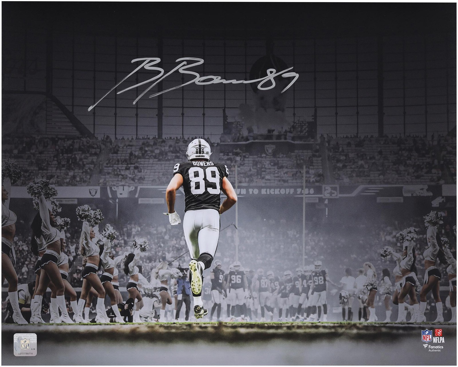 Brock Bowers Raiders Signed 16″ x 20″ Running on Field Entrance Spotlight Photo