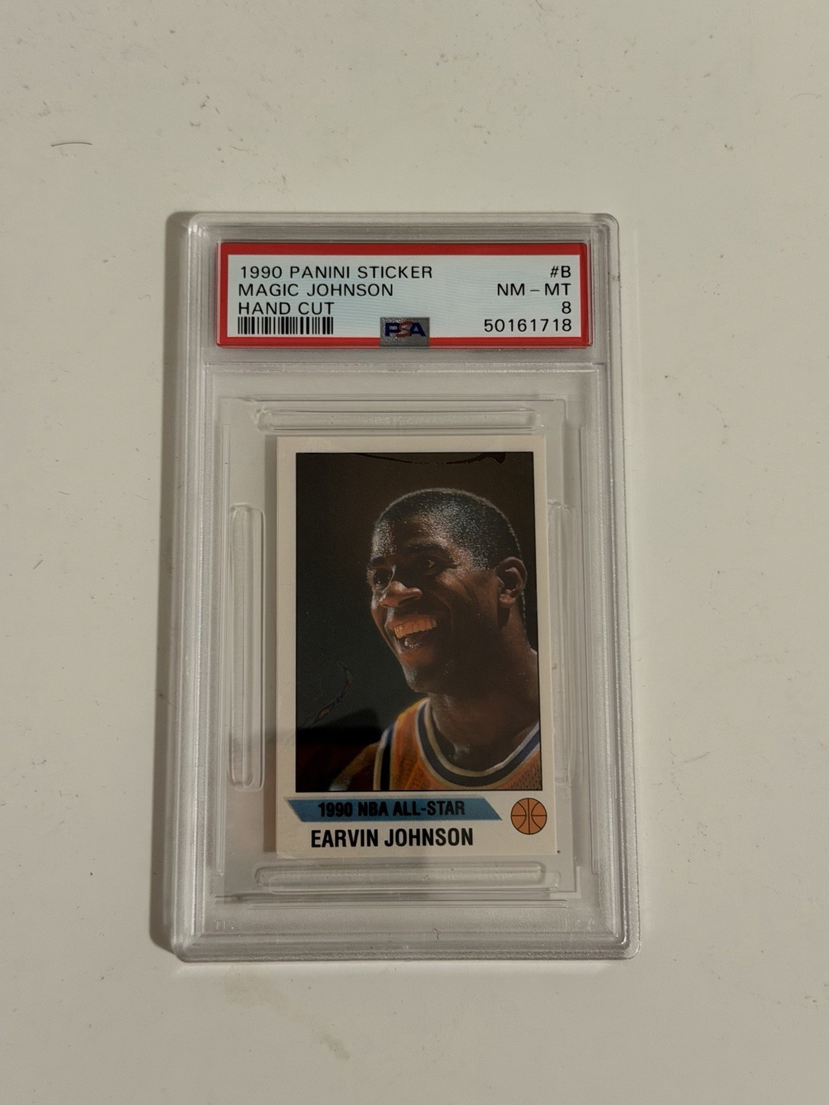 1990 PANINI STICKER HAND CUT MAGIC JOHNSON GRADED PSA 8 NM-MT