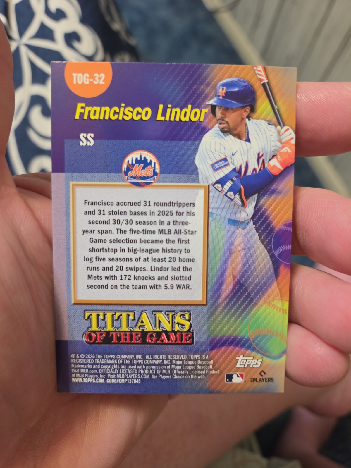 2026 Topps Series 2 Titans of the Game – Francisco Lindor #TOG-32 – NY Mets