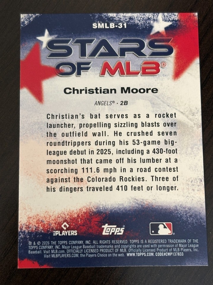 2026 Topps Series 2 Stars of MLB – Christian Moore #SMLB-31 (RC) – LA Angels