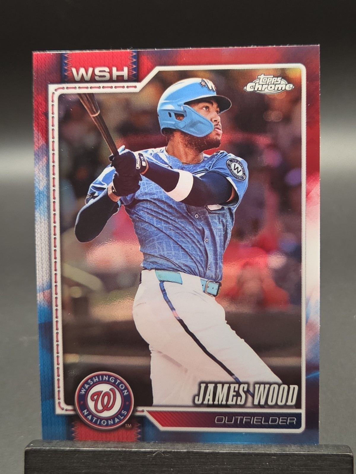 2026 Topps Chrome James Wood Red White & Blue Refractor SP #128 Nationals
