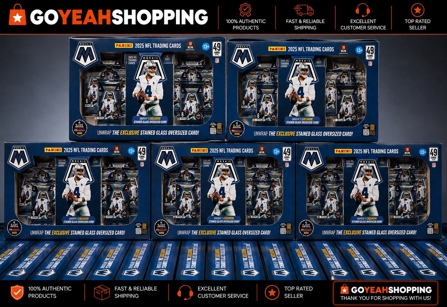 Lot of (5) 2025 Panini Mosaic NFL Exclusive Trading Cards Bundle Box