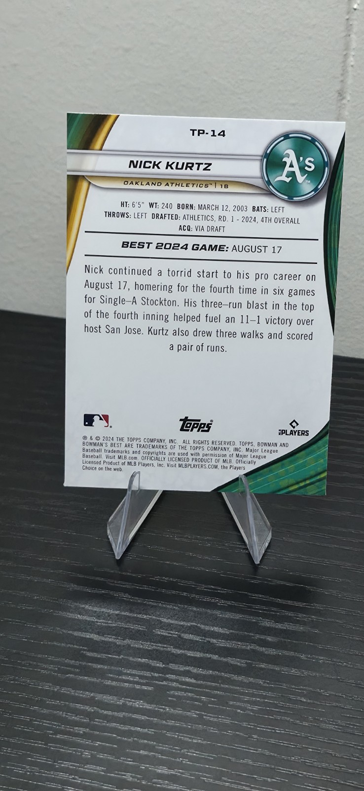 2024 Bowman’s Best – Top Prospects Nick Kurtz #TP-14 (RC)