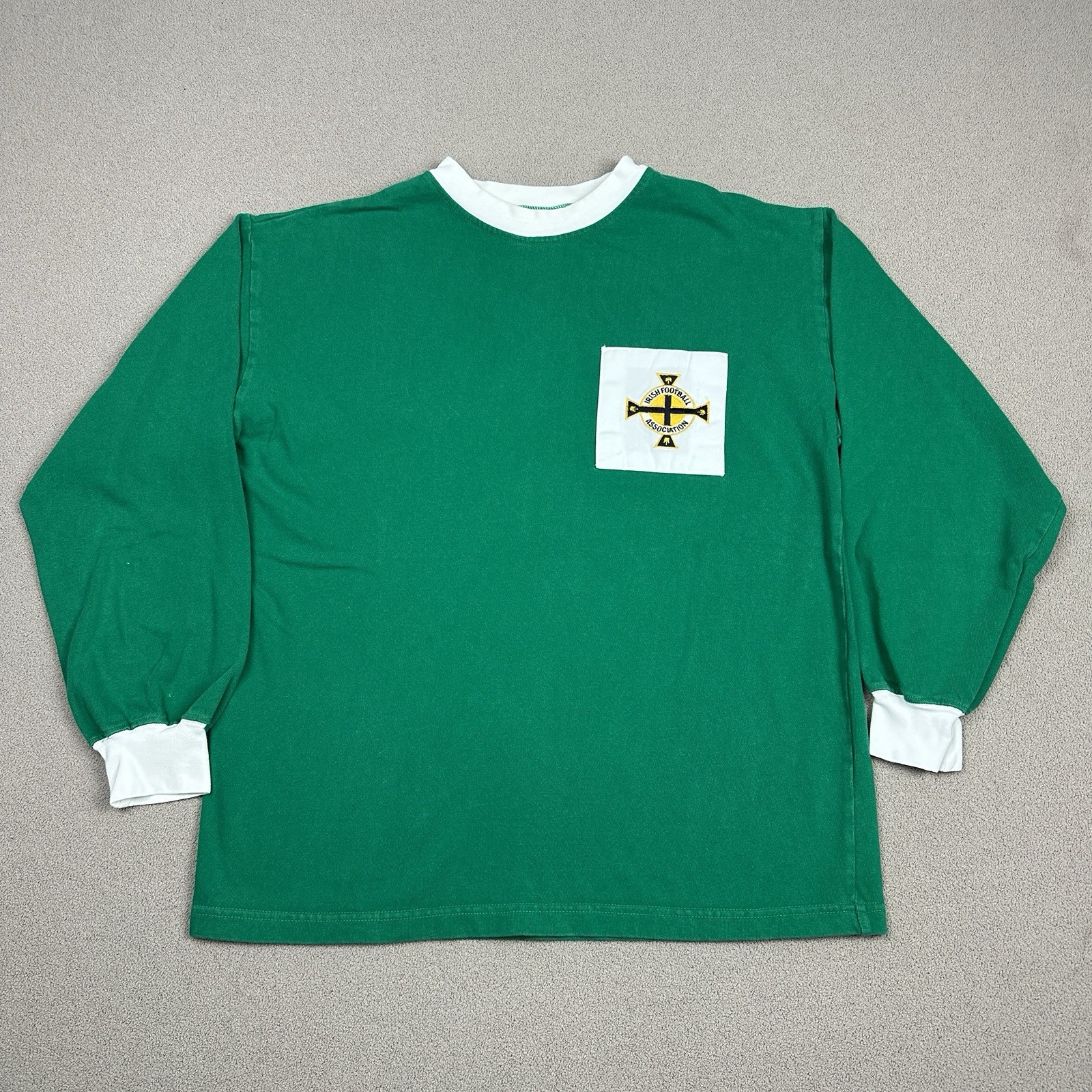 Vtg Toffs Green Irish Football Assoc Soccer Shirt Ireland Cotton Long Sleeve M