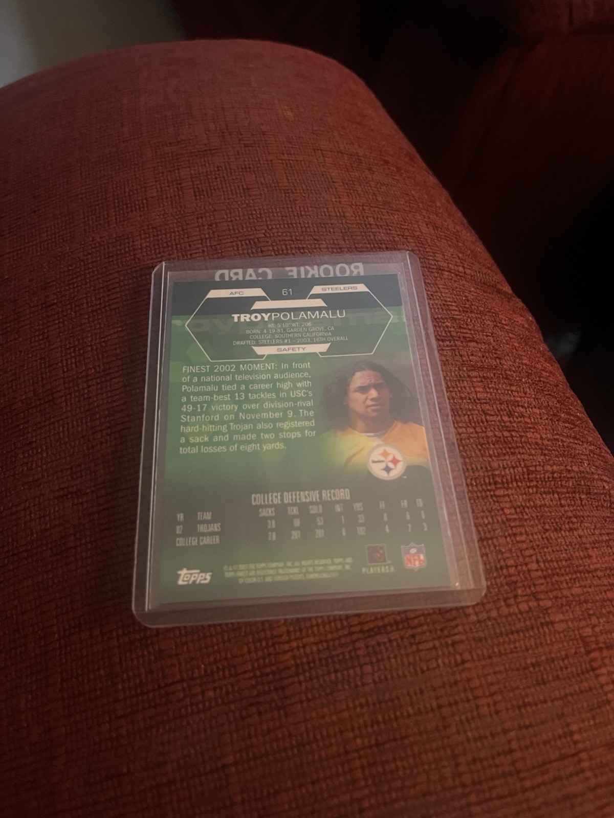 2003 Topps Finest – Troy Polamalu #61 (RC) Rookie Steelers Super Bowl Hof